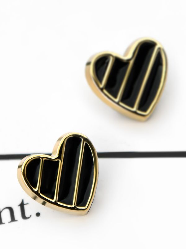 The Little Enamel Heart Studs - Black - Tiny Trinket Earrings
