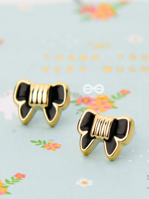 The Cute Enamel Bowknot Studs - Black - Tiny Trinket Earrings