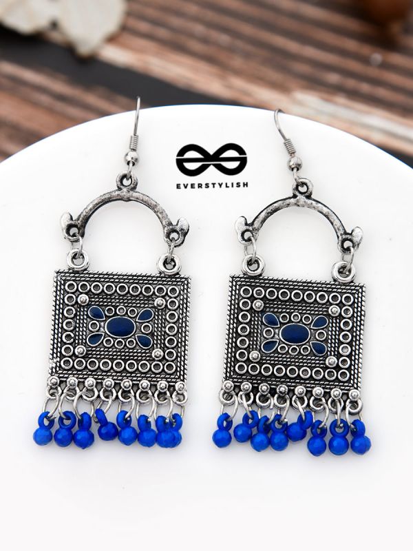 The Embellished Trunk - Oxidised Boho Earrings - Blue